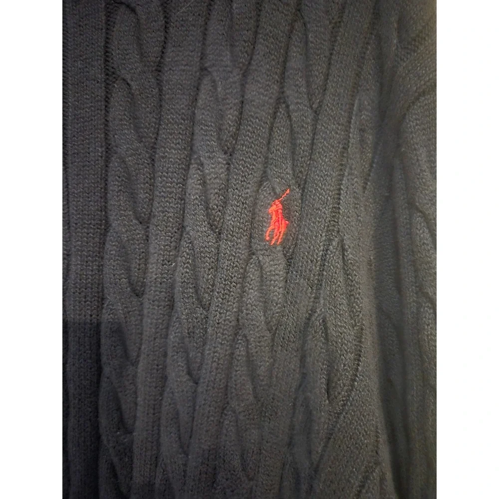 Polo Ralph Lauren Mens Black Cable Knit Quarter Zip Sweater 4XLT Big & Tall Pony